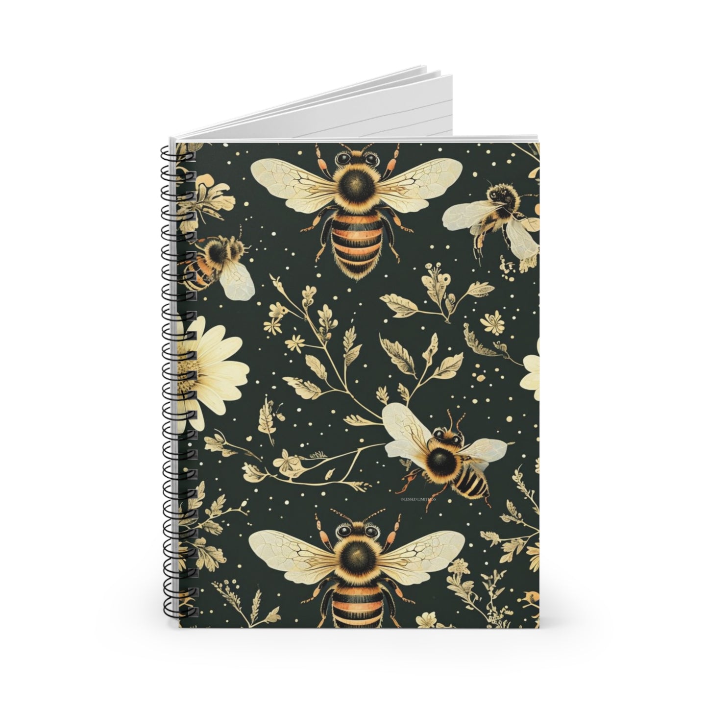 Busy as a Bee Spiral Notebook — Yellow Flowers & Bees Ruled Journal