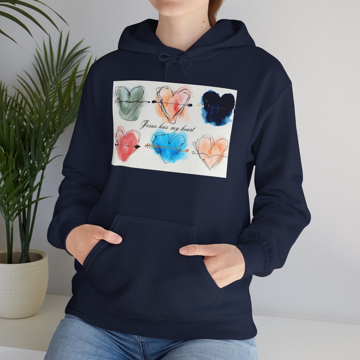 Jesus Has My Heart” Heart Design Hoodie Unisex Heavy Blend™ Hooded Sweatshirt
