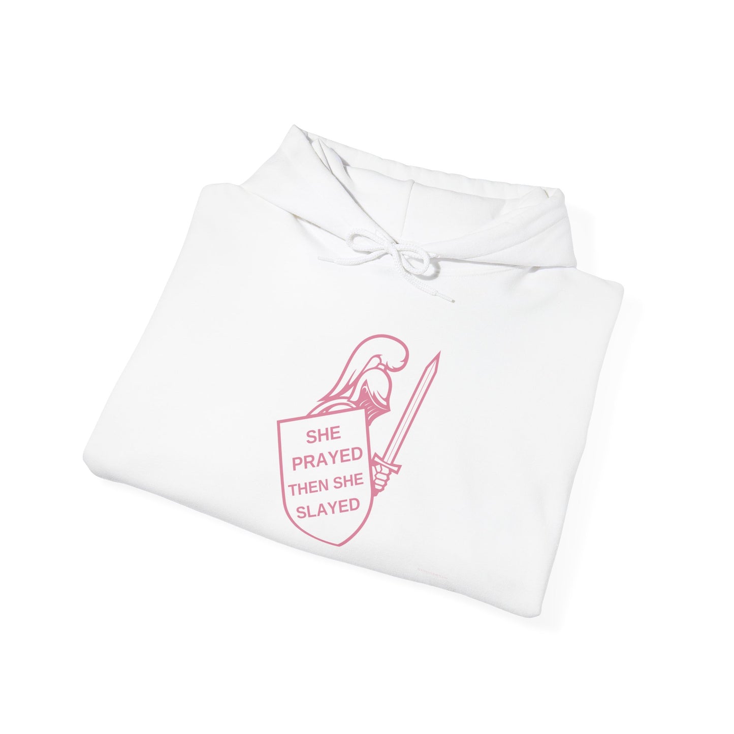 She Prayed and Then She Slayed Hoodie – Bold Faith Warrior Statement Unisex Heavy Blend™ Hooded Sweatshirt