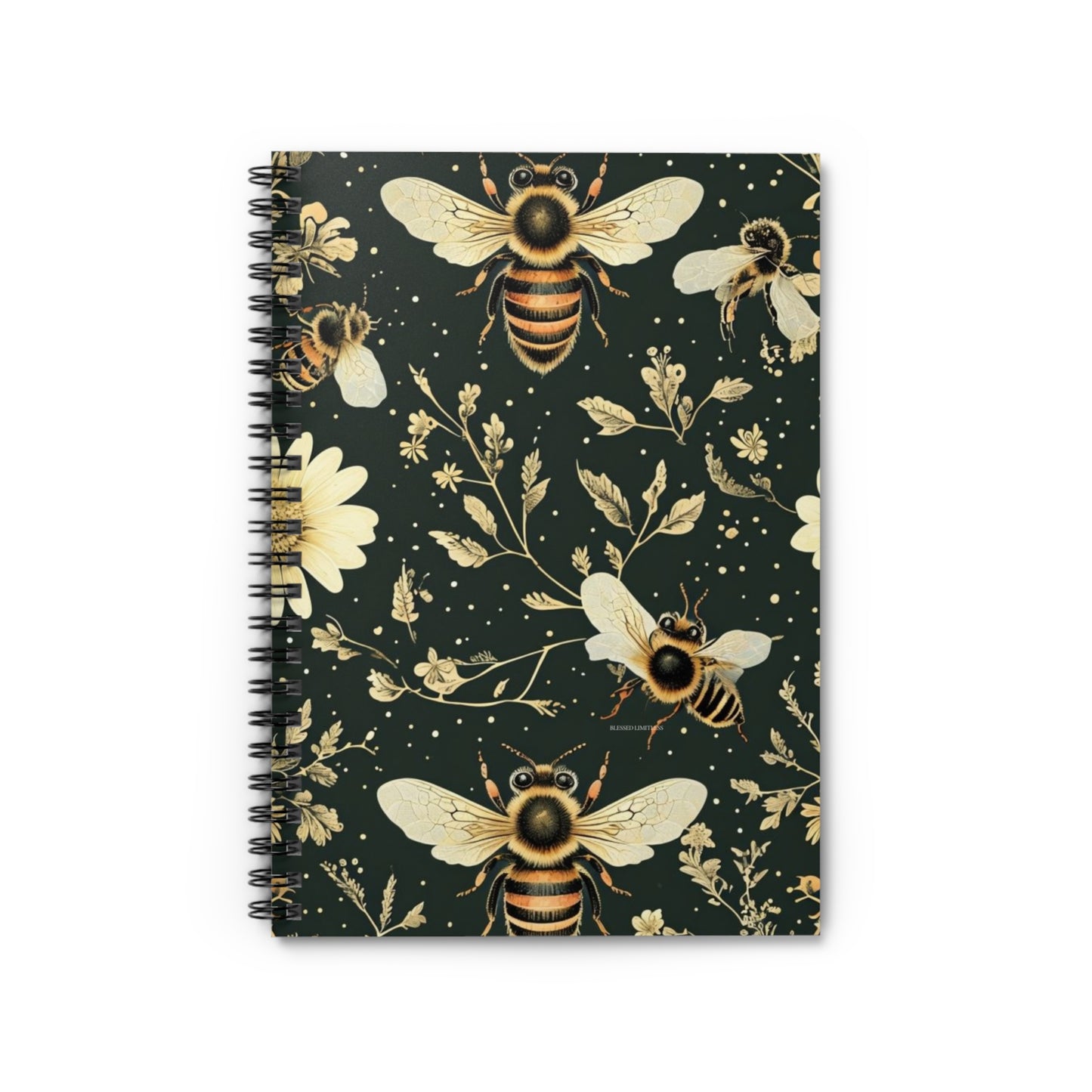 Busy as a Bee Spiral Notebook — Yellow Flowers & Bees Ruled Journal