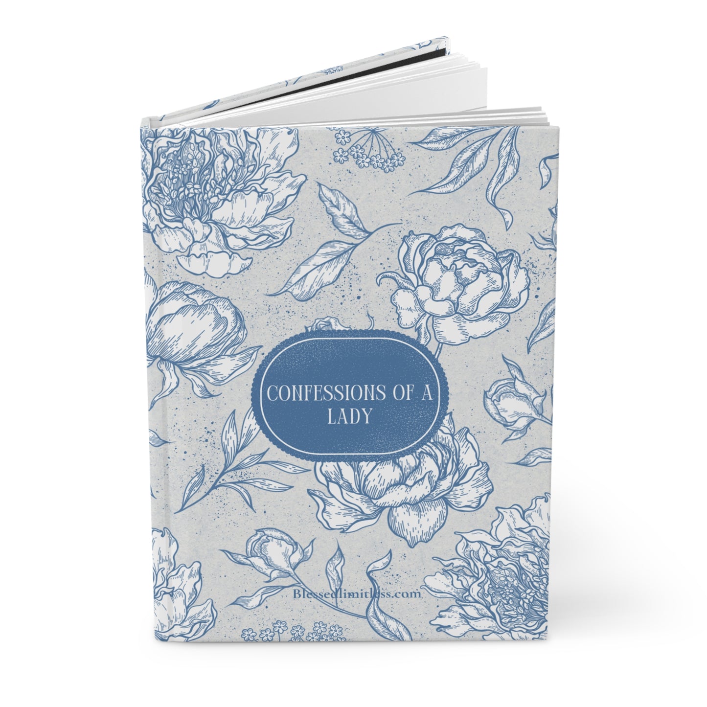 Confessions of a Lady Hardcover Journal — Blue & White Floral Notebook