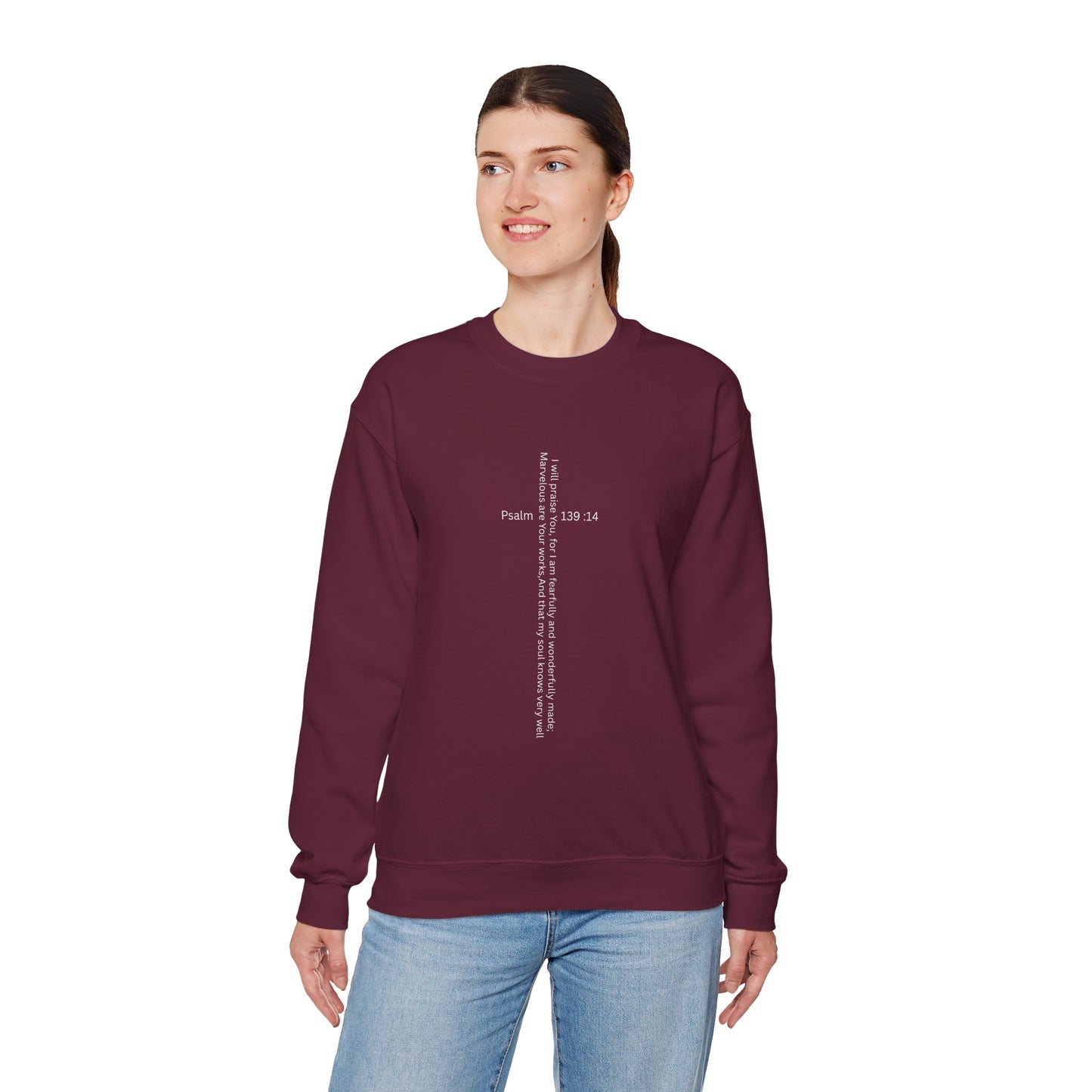 Psalm 139:14 Crewneck Sweatshirt – Fearfully & Wonderfully Made Unisex Heavy Blend™ Crewneck Sweatshirt