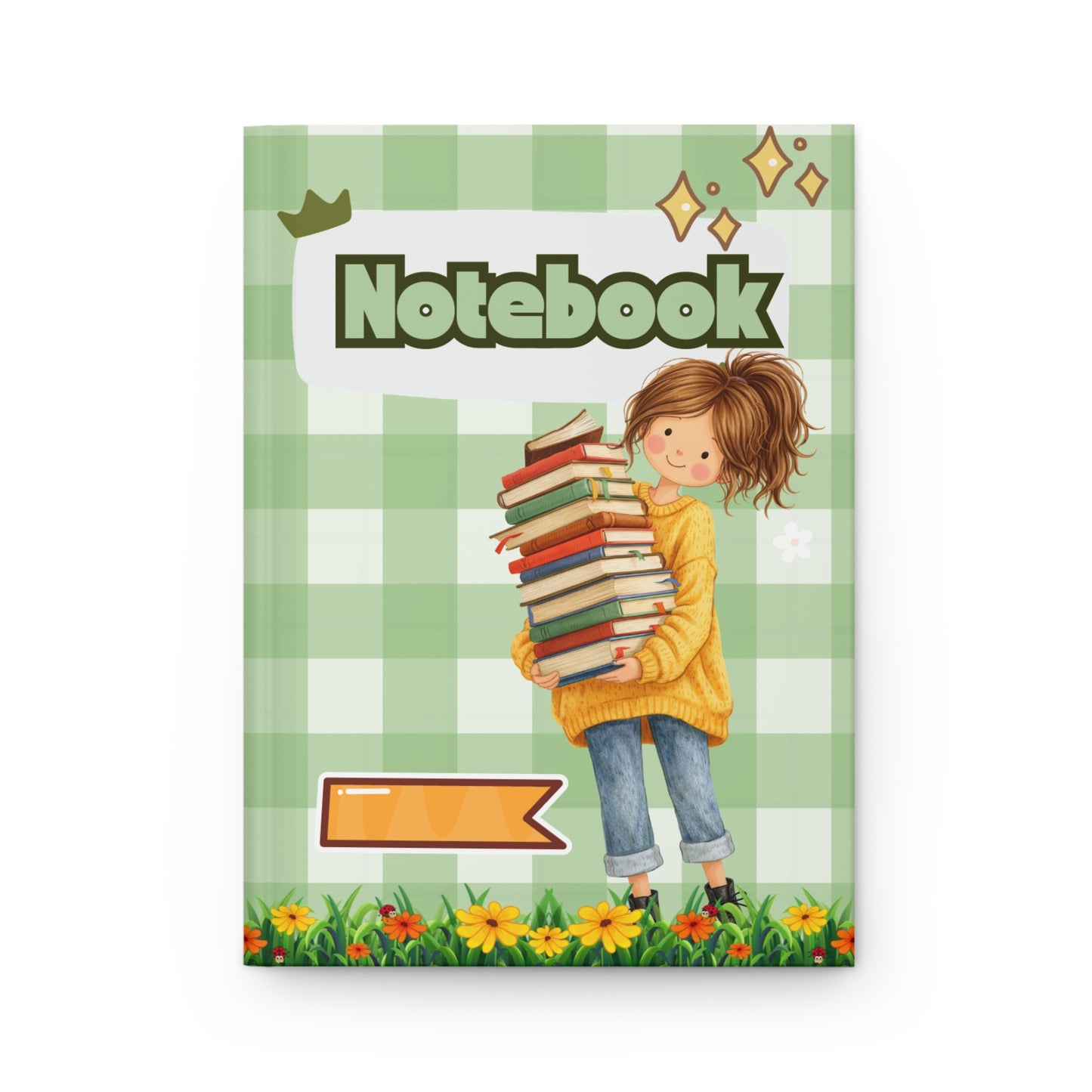 Whimsical Girl Carrying Books Hardcover Journal — Cute Bookish Notebook