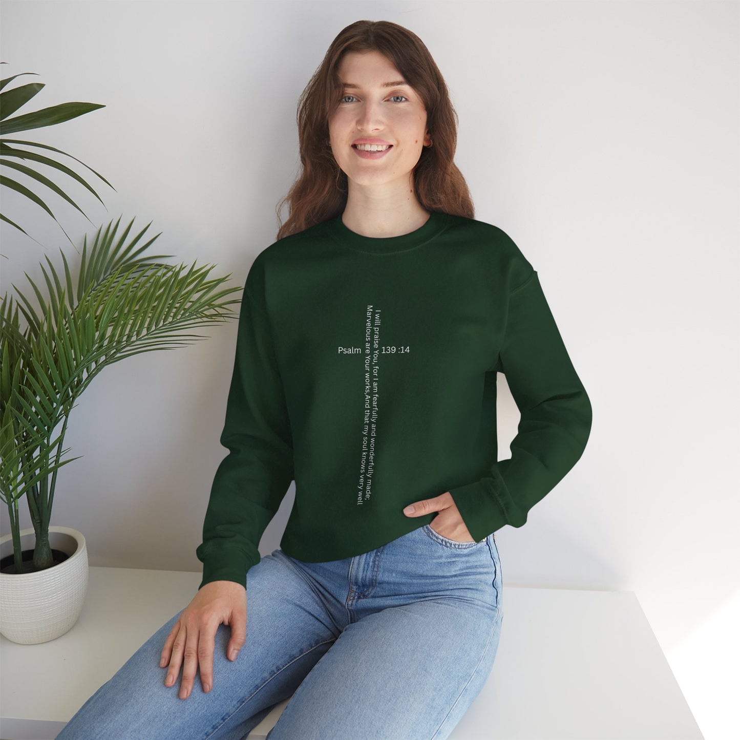 Psalm 139:14 Crewneck Sweatshirt – Fearfully & Wonderfully Made Unisex Heavy Blend™ Crewneck Sweatshirt