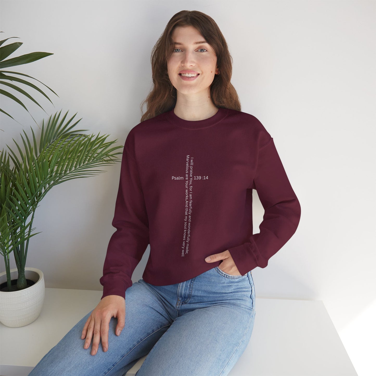 Psalm 139:14 Crewneck Sweatshirt – Fearfully & Wonderfully Made Unisex Heavy Blend™ Crewneck Sweatshirt