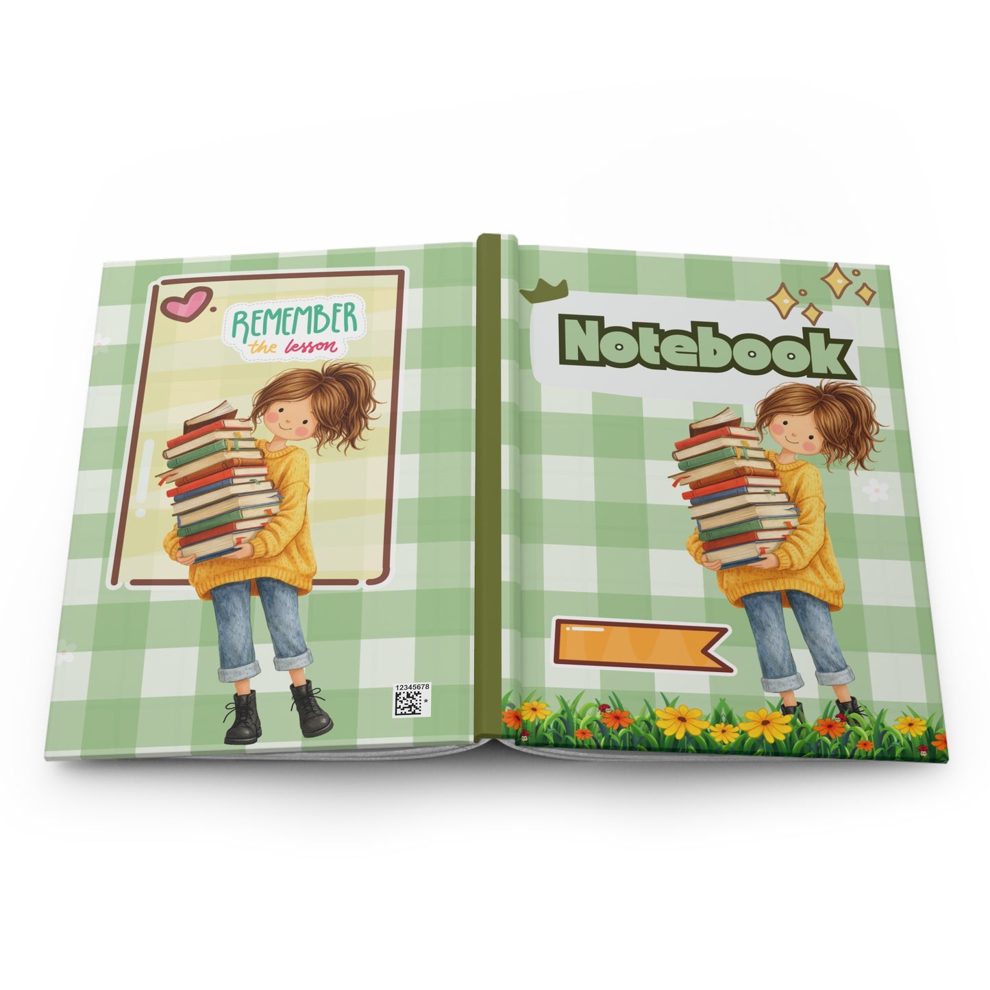 Whimsical Girl Carrying Books Hardcover Journal — Cute Bookish Notebook