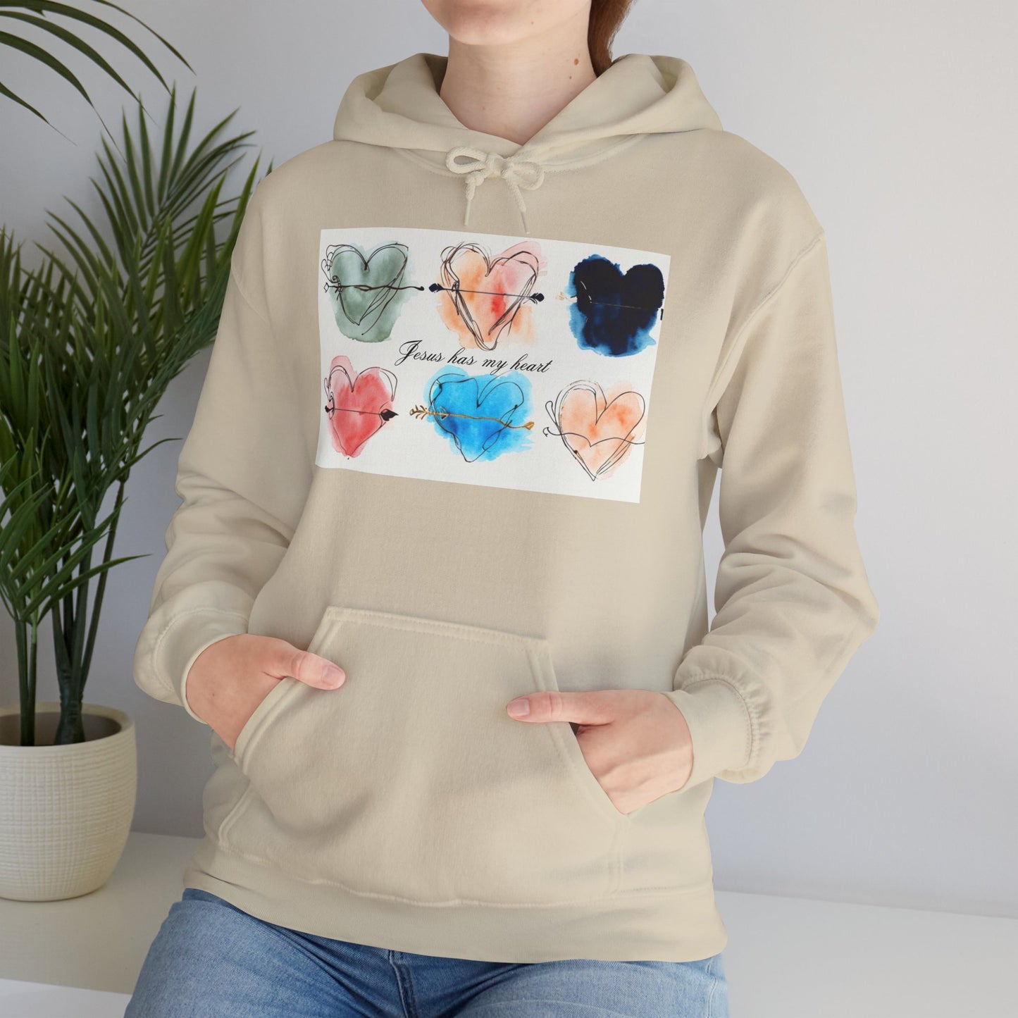 Jesus Has My Heart” Heart Design Hoodie Unisex Heavy Blend™ Hooded Sweatshirt