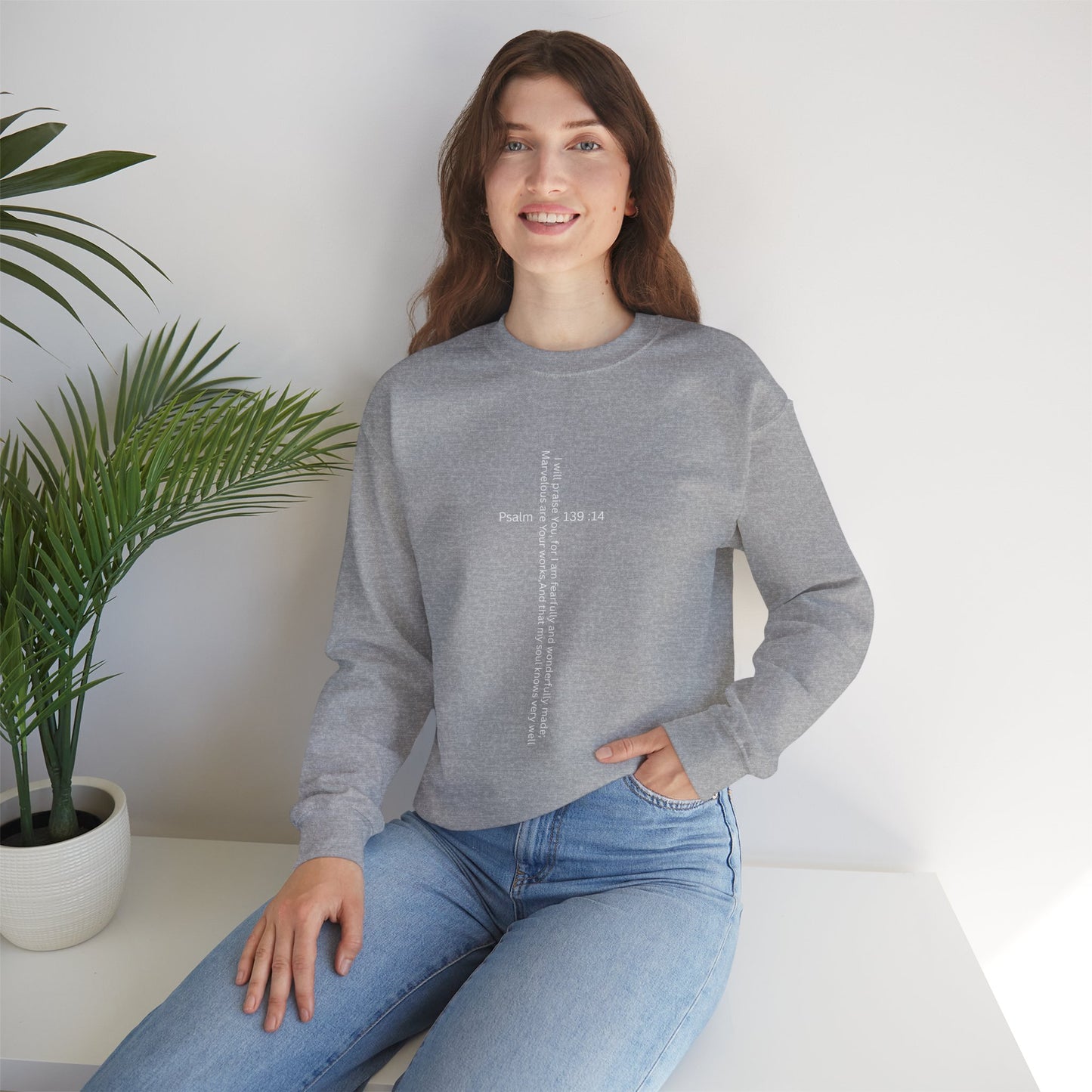 Psalm 139:14 Crewneck Sweatshirt – Fearfully & Wonderfully Made Unisex Heavy Blend™ Crewneck Sweatshirt