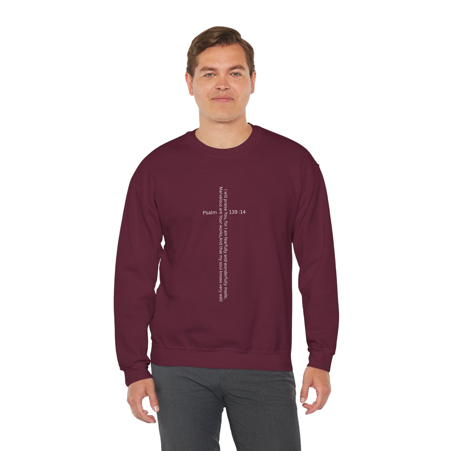 Psalm 139:14 Crewneck Sweatshirt – Fearfully & Wonderfully Made Unisex Heavy Blend™ Crewneck Sweatshirt