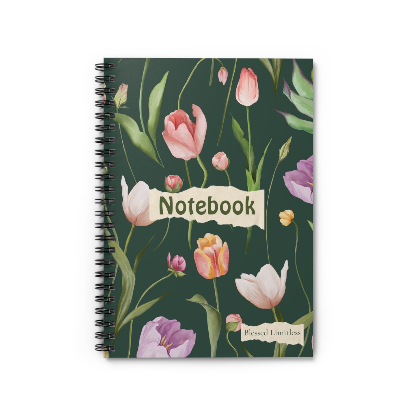 Floral Tulip Pattern Notebook spiral journal, ruled lined pages