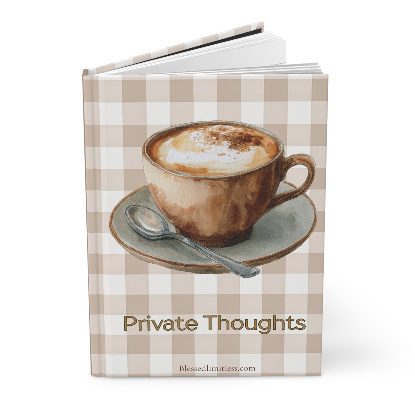 Private Thoughts Hardcover Journal — Coffee Cup Gingham Notebook
