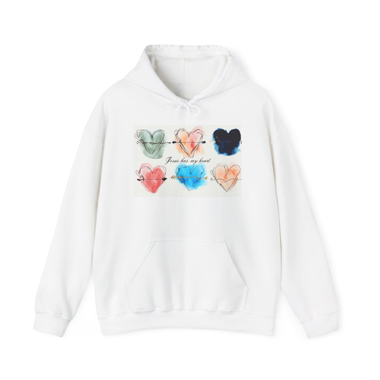 Jesus Has My Heart” Heart Design Hoodie Unisex Heavy Blend™ Hooded Sweatshirt