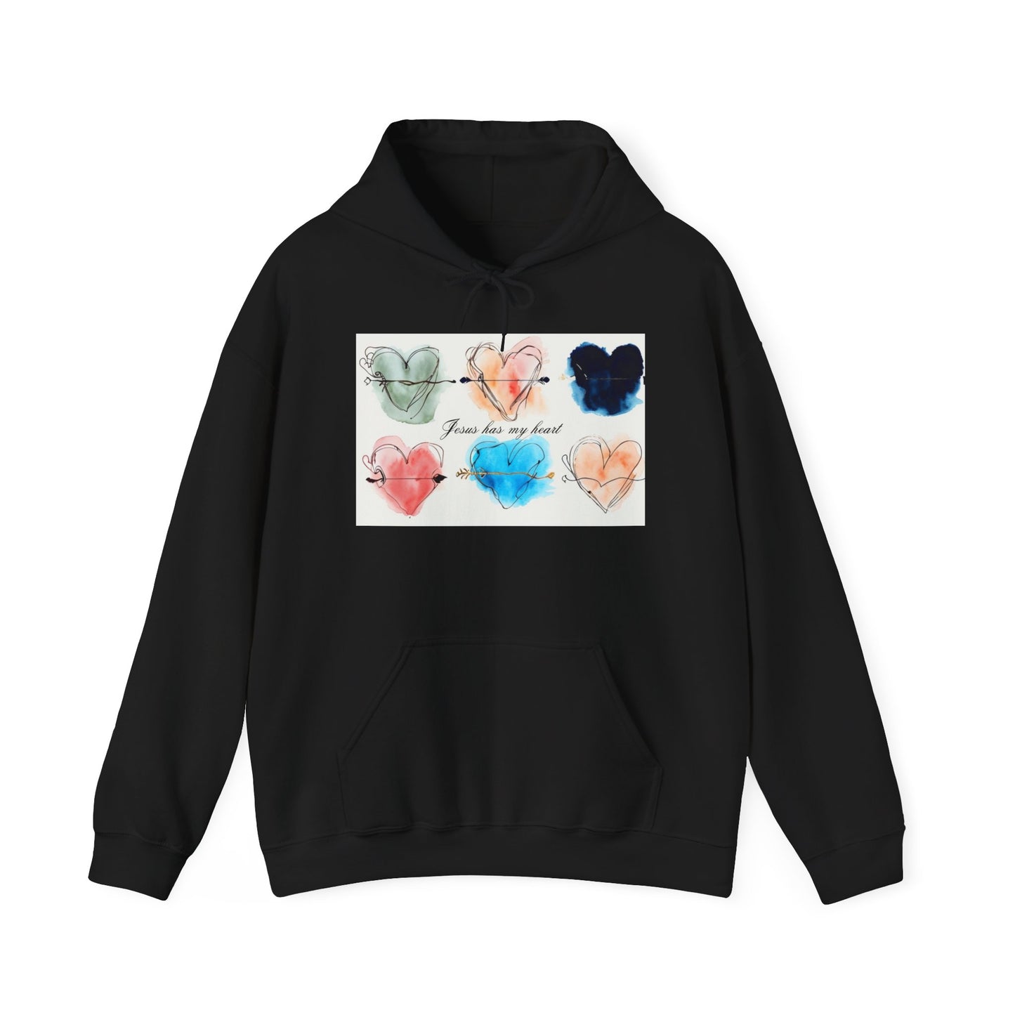 Jesus Has My Heart” Heart Design Hoodie Unisex Heavy Blend™ Hooded Sweatshirt