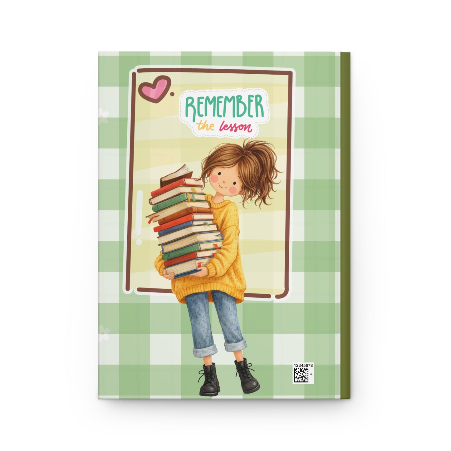 Whimsical Girl Carrying Books Hardcover Journal — Cute Bookish Notebook