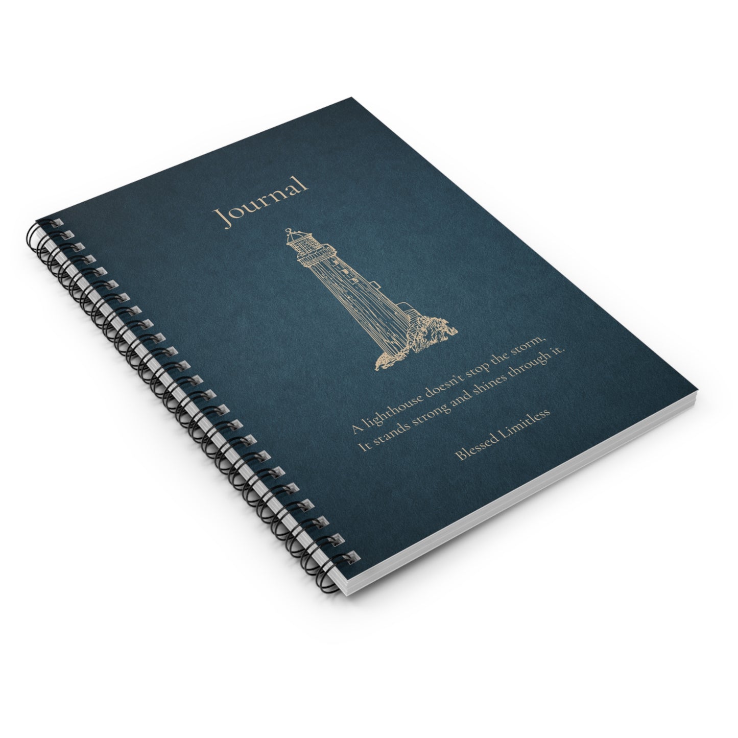 Lighthouse Journal Spiral Notebook — Ruled Inspirational Notebook with ‘A lighthouse doesn’t stop the storm’ Quote