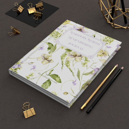 Floral 'Whispers Worth Remembering' Hardcover Journal — Lavender & Green Watercolor Notebook