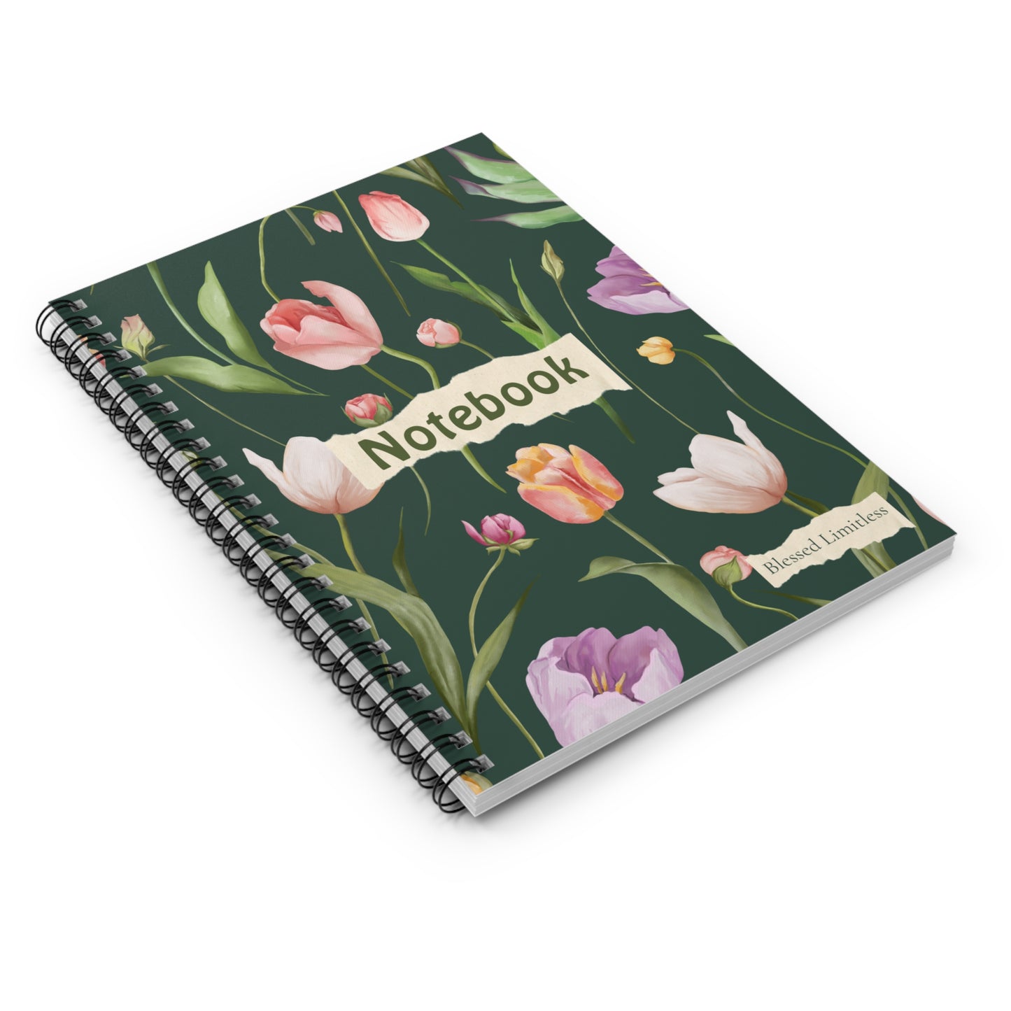 Floral Tulip Pattern Notebook spiral journal, ruled lined pages