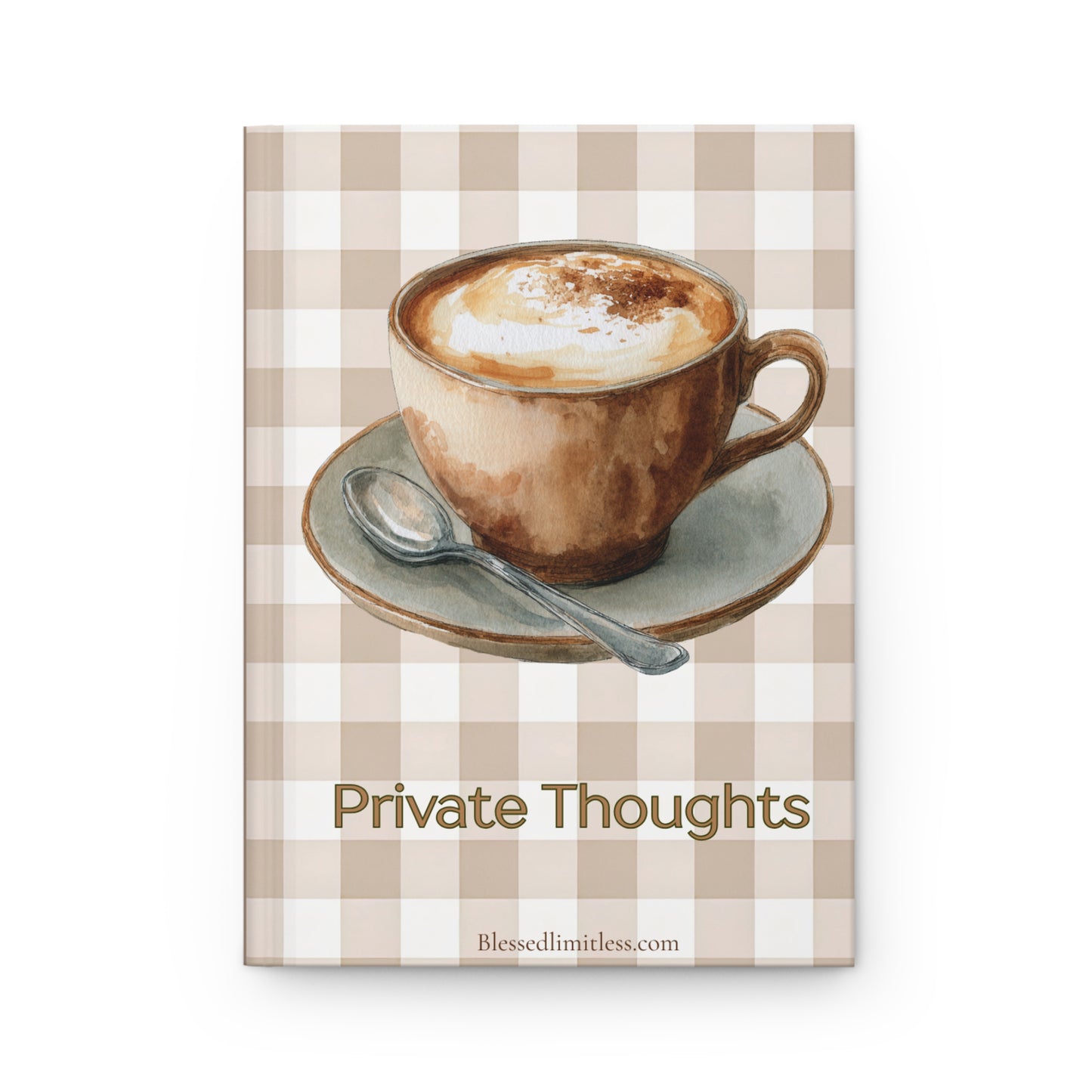 Private Thoughts Hardcover Journal — Coffee Cup Gingham Notebook