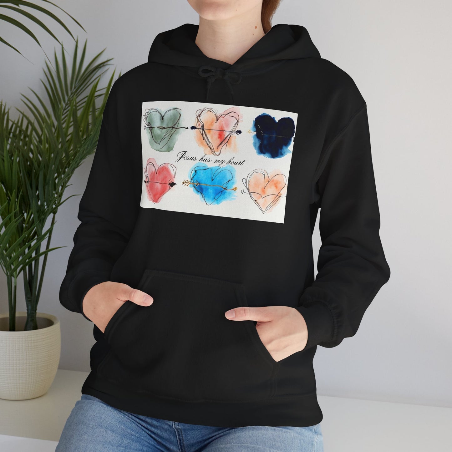 Jesus Has My Heart” Heart Design Hoodie Unisex Heavy Blend™ Hooded Sweatshirt