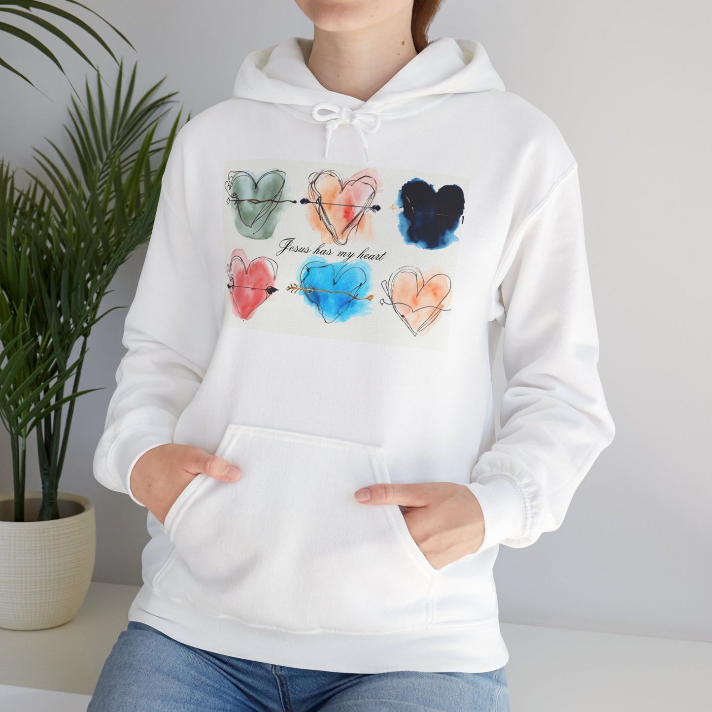 Jesus Has My Heart” Heart Design Hoodie Unisex Heavy Blend™ Hooded Sweatshirt