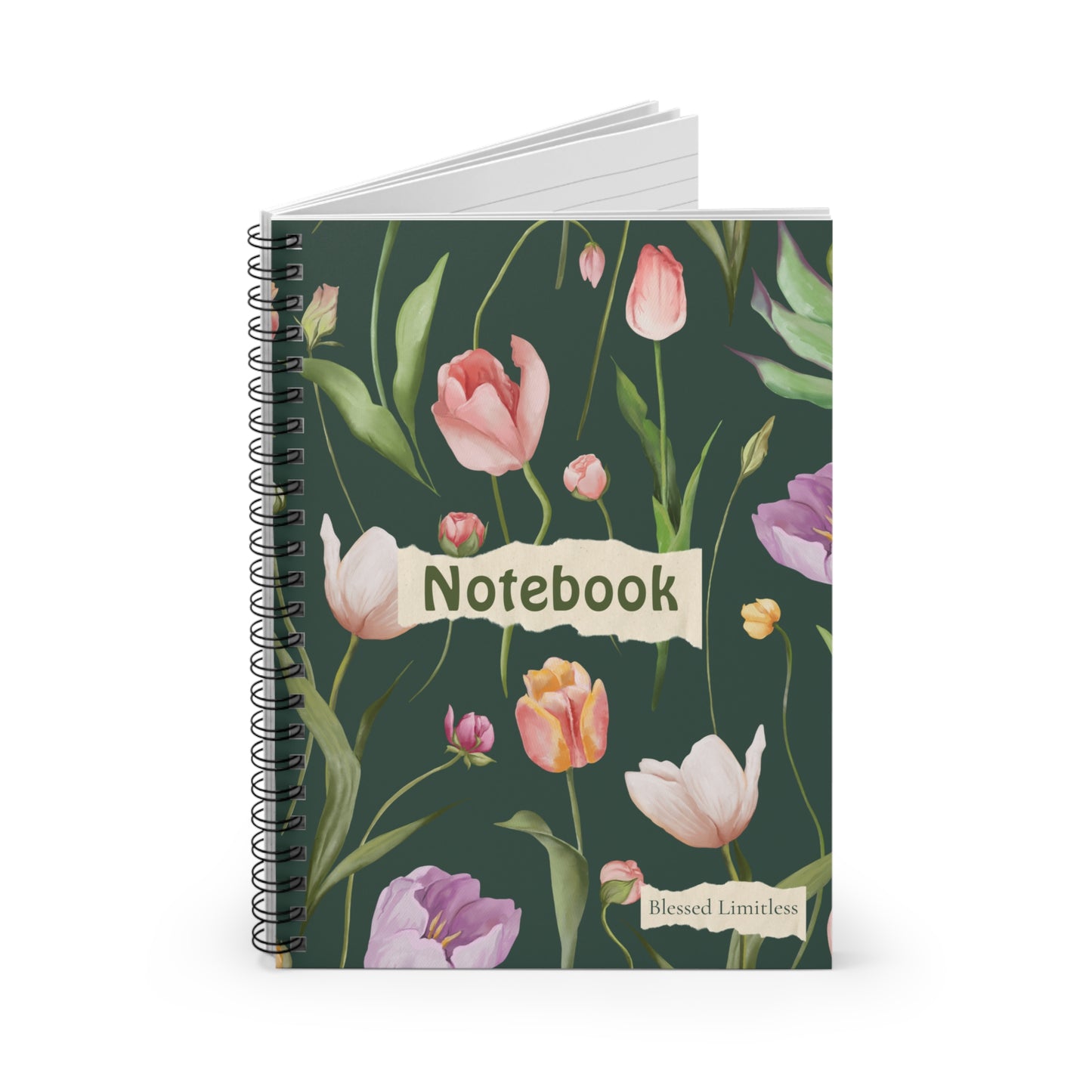Floral Tulip Pattern Notebook spiral journal, ruled lined pages