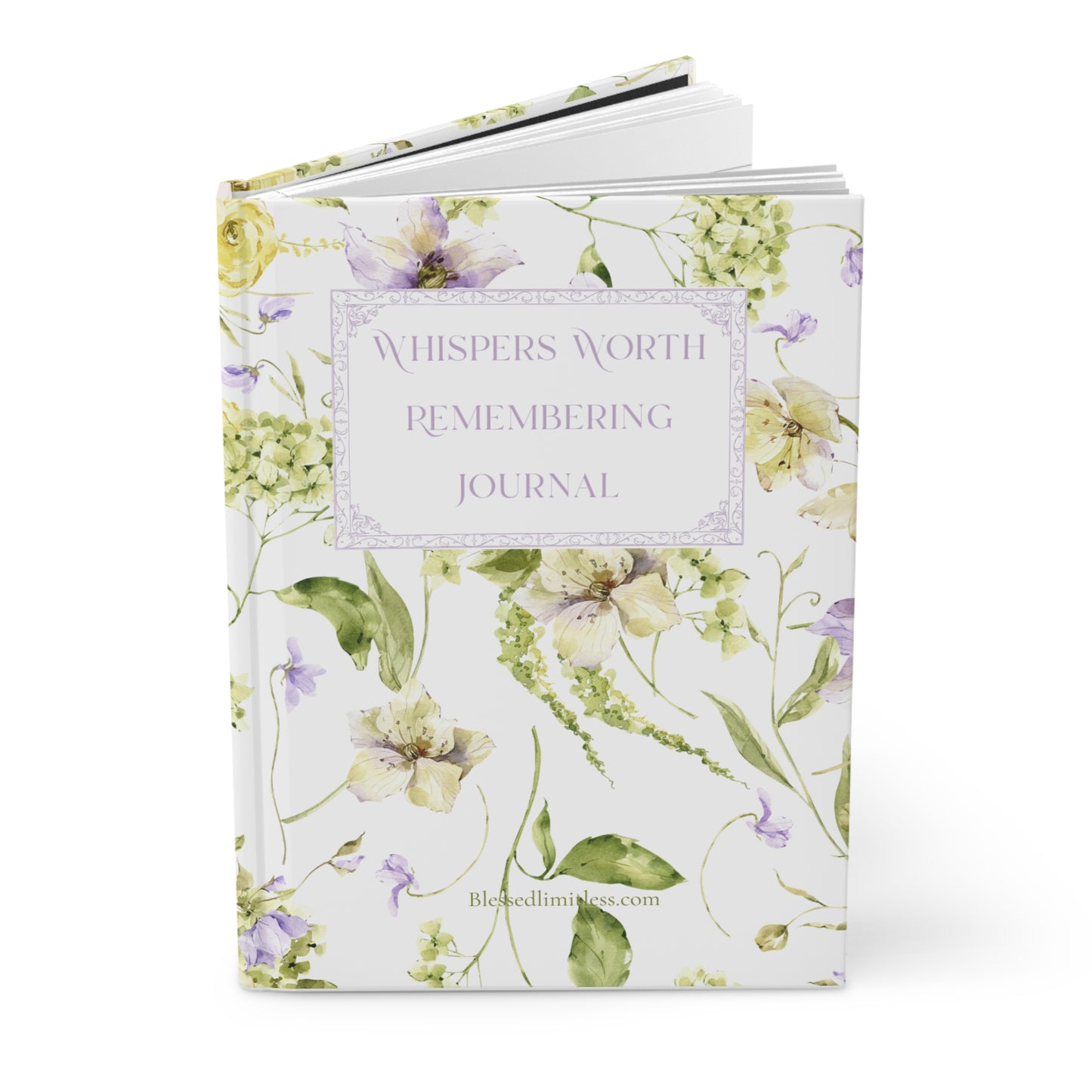 Floral 'Whispers Worth Remembering' Hardcover Journal — Lavender & Green Watercolor Notebook