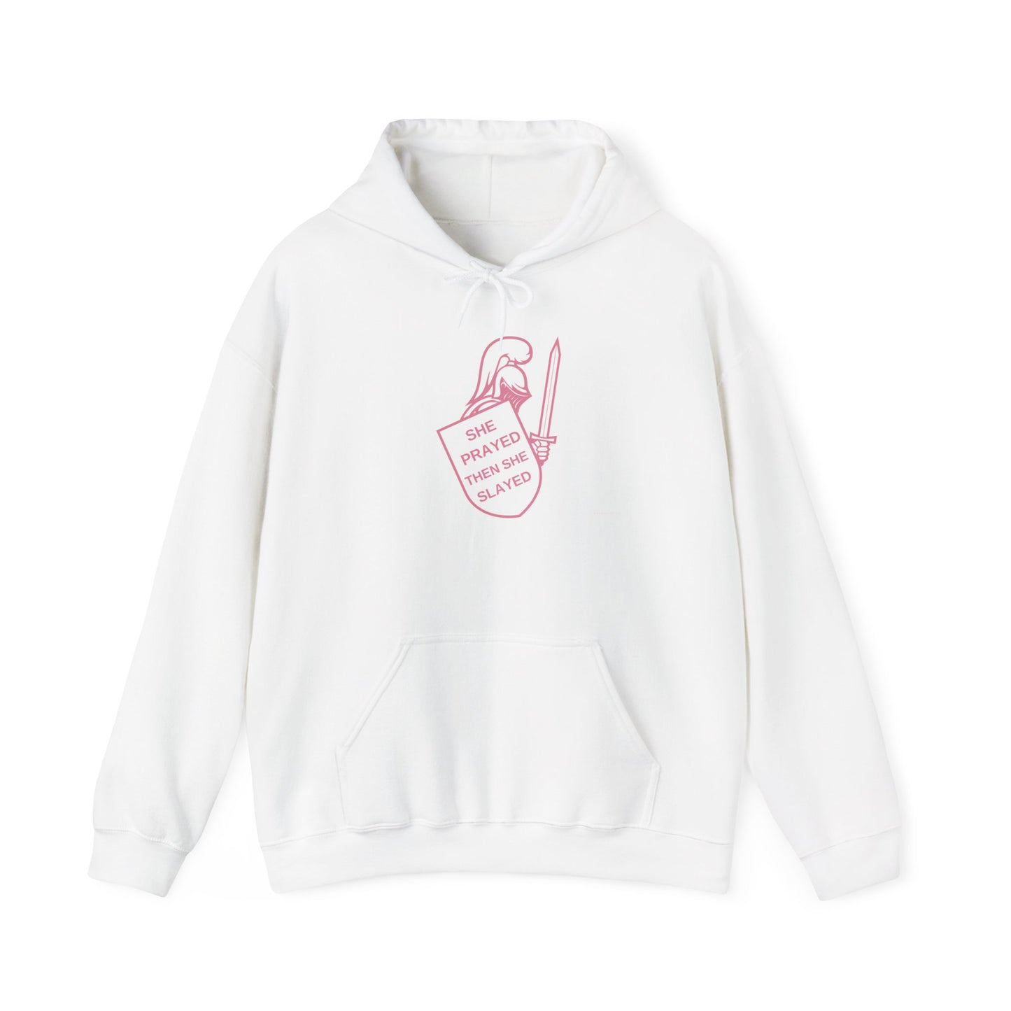 She Prayed and Then She Slayed Hoodie – Bold Faith Warrior Statement Unisex Heavy Blend™ Hooded Sweatshirt