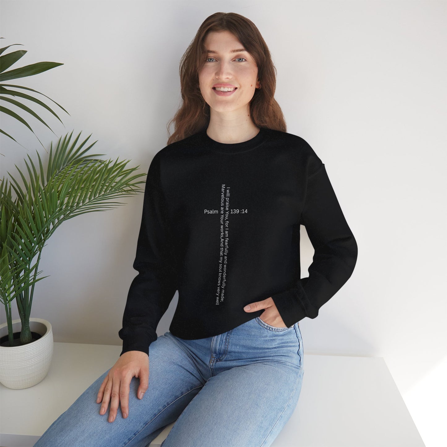 Psalm 139:14 Crewneck Sweatshirt – Fearfully & Wonderfully Made Unisex Heavy Blend™ Crewneck Sweatshirt