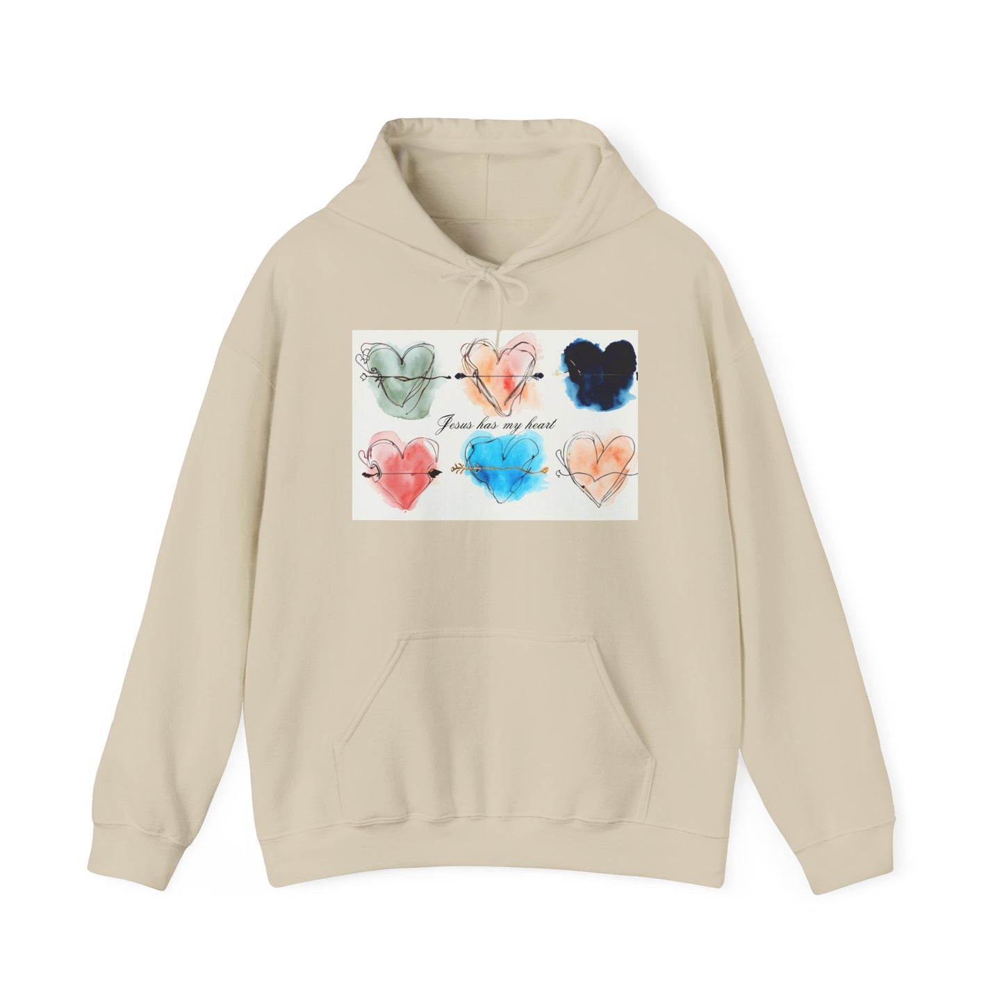 Jesus Has My Heart” Heart Design Hoodie Unisex Heavy Blend™ Hooded Sweatshirt